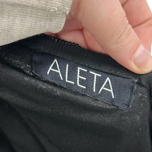 Aleta 738 Black Rhinestone Beaded Plunge Neckline Evening Mini Dress Womens 6 - Picture 9 of 10